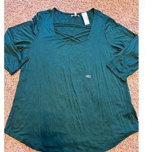 Maurices Emerald Green 3/4 Sleeve Top with Lattice Accent size XXL